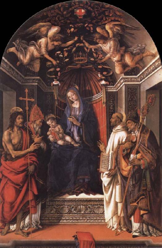 Fra Filippo Lippi Madonna and the child Enthroned with Saint john the Baptist,Victor,Bermard and Zenobius Sweden oil painting art
